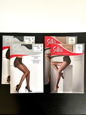 Set of 4 Silks Sheer Hosiery - Black and Natural, Size A